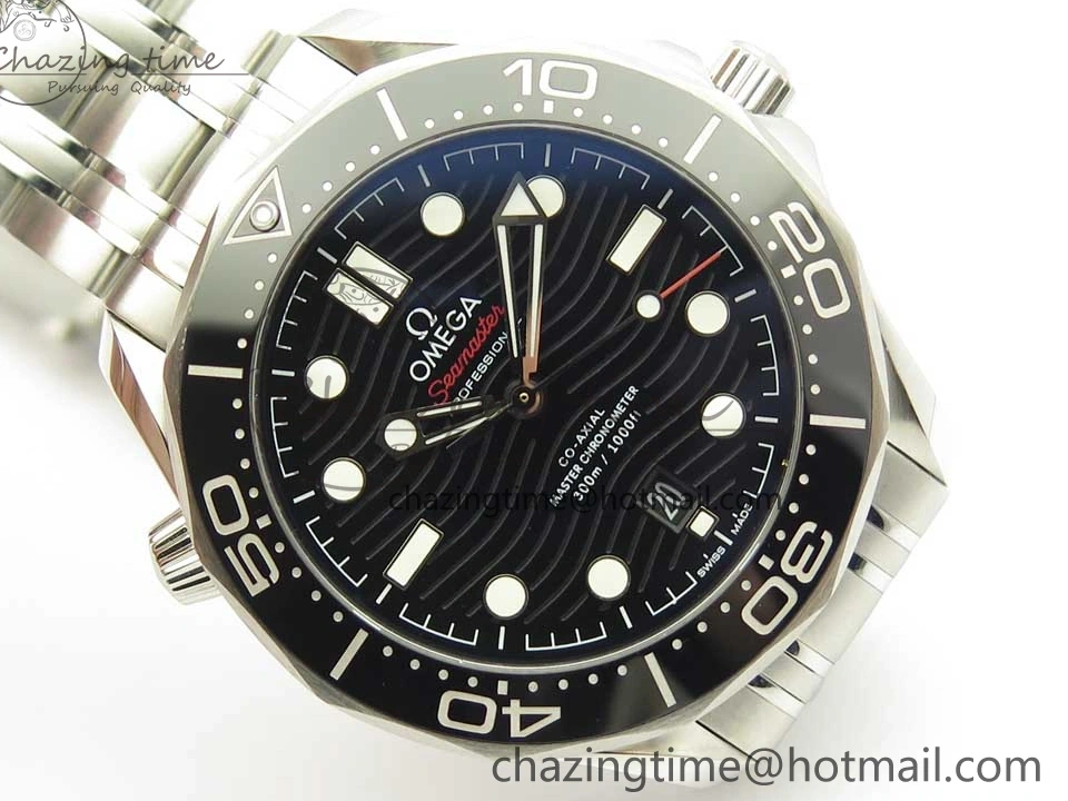 0524 2018 Seamaster Diver 300M OMF Best Edition Black Ceramic Black Dial on SS Bracelet A8800 (Black Balance Wheel) Breathable 7959